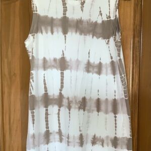 Sleeveless Tie-Dye Mini Dress in Taupe and White